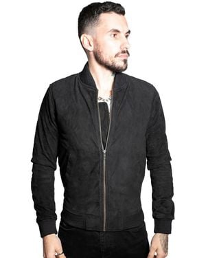 Infinity Leather Retro Goat Suede Varsity Bomber Jacket-Athens - Grey