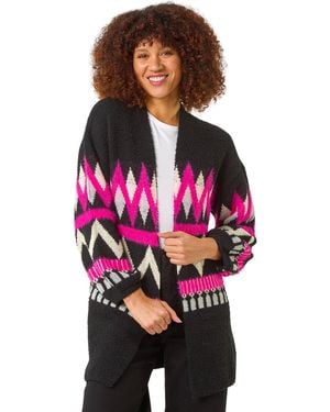 Roman Aztec Jacquard Knit Cardigan - Pink