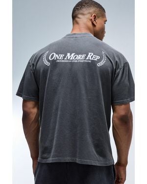 BoohooMAN One More Rep Washed Oversized Extended Neck T-Shirt - Grey