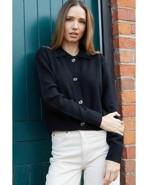 Threadbare Cropped Knitted Cardigan With Collar - Blue
