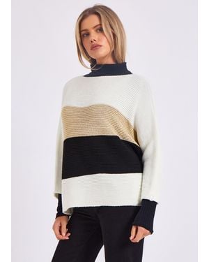 Gini London Stripe Knit Slash Neck Oversized Jumper - White