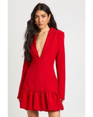 Boohoo Tall Plunge Front Drop Hem Blazer Dress - Red
