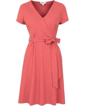 Mountain Warehouse 'Santorini' Jersey Wrap Dress With Pockets Summer Comfy Outfit Cotton - Red
