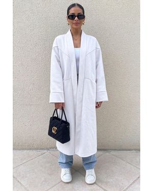 Femme Luxe Longline Open Front Coat - White