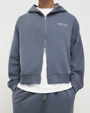 River Island Hoodie Oversized Luminis Zip Through Cotton - Blue