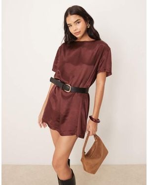 Miss Selfridge Satin Oversized Mini T-Shirt Dress - Red