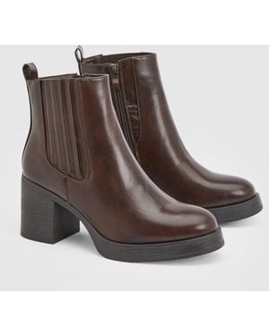 Faith Lauren Faux Leather High Block Heel Ankle Boots - Brown