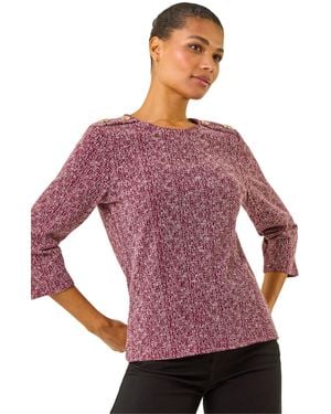 Roman Textured Button Shoulder Top - Purple