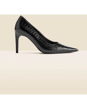 Sosandar Croc Leather Curved Heel Court Shoes - Natural