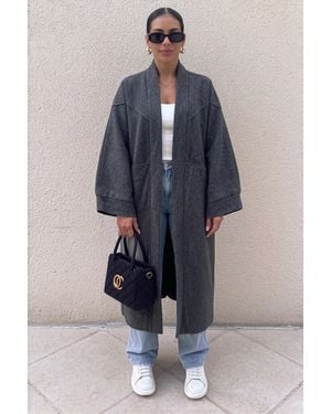 Femme Luxe Longline Open Front Coat - Blue