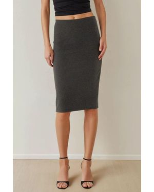 Hiccup High Waist Bodycon Midi Skirt - Black