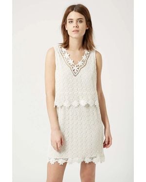 TOPSHOP Sleeveless Crochet Lined Dress - Natural