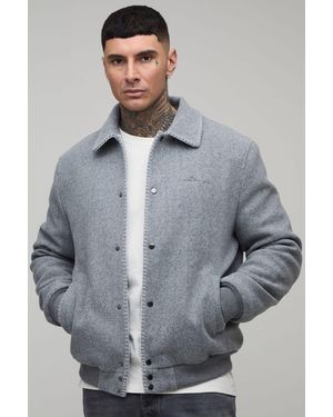 BoohooMAN Tall Regular Fit Melton Bomber Jacket - Grey