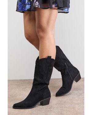 Oasis Elaina Faux Leather Western Cowboy Calf Boots - Black