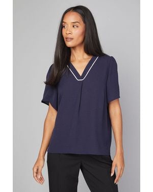 Wallis Contrast Short Sleeve Overhead Shirt - Blue