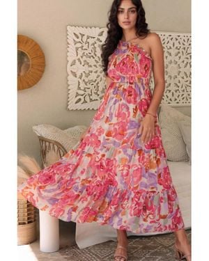 Everyday the Label Dames Maxi-jurk Met Floral Print En Rimpel Één Schouder - Roze