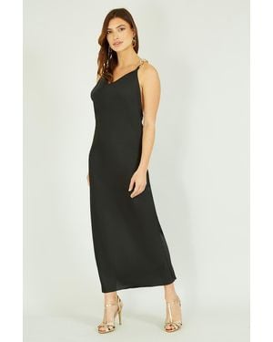 Mela London Satin Cowl Neck Maxi Dress With Chain Straps - White
