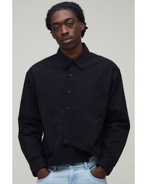 BoohooMAN Oversized Boxy Asymmetric Placket Poplin Shirt - Blue
