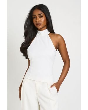 Boohoo Fitted High Neck Sleeveless Cinched Top - White