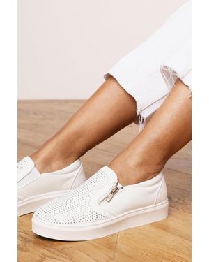 Where's That From 'Galia' Zip Detail Trainer With Diamante Toe Faux Leather - White