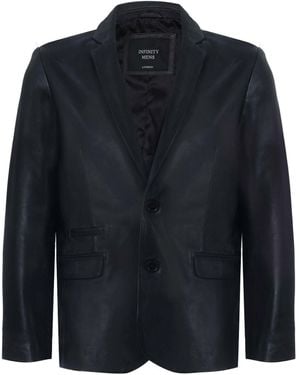 Infinity Leather Jacket Blazer Soft Italian Fitted Coat - Blue