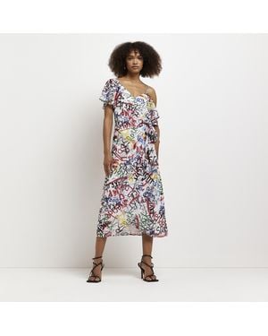 River Island Wrap Midi Dress Printed - White