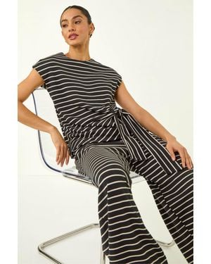 D.u.s.k Stripe Tie Waist Stretch Top - Black