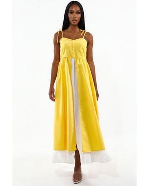 Msn-Collection Color-Blocked Square-Neck Maxi Dress - Yellow