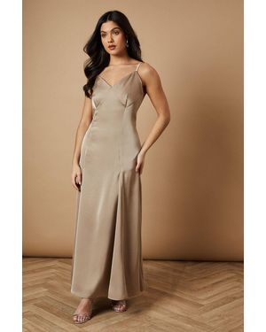 Oasis Contrast Detail Satin Maxi Dress - Natural