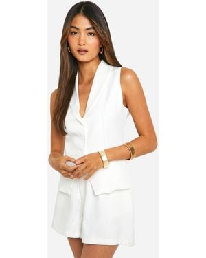Boohoo Split Hem Longline Waistcoat - White