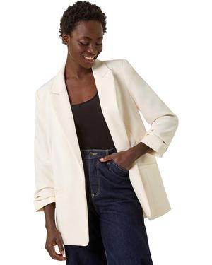 Roman Tailored Ruched Sleeve Stretch Blazer - Blue