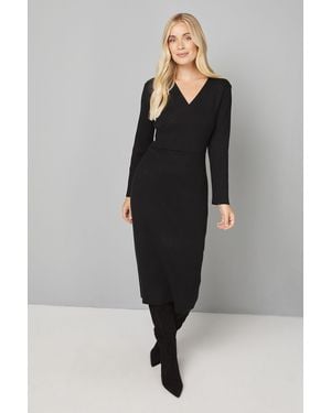 Wallis Petite Asymmetric Rib Knitted Dress - Black