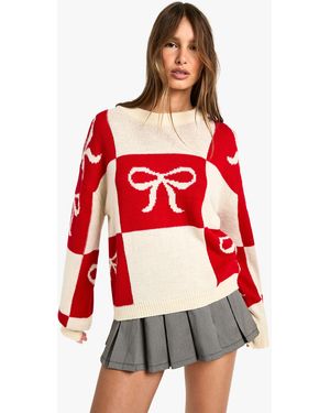 Boohoo Bow Christmas Jumper - Red