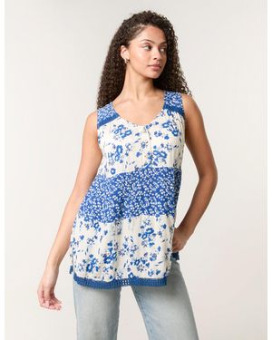 Blue Vanilla Crochet Mix Button Front Top - Blue