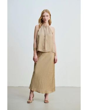 GUSTO Crushed Satin Top - Natural
