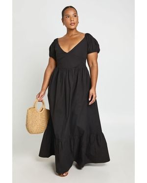 Boohoo Plus Bardot Bagged Out Sleeve Maxi Dress - Black