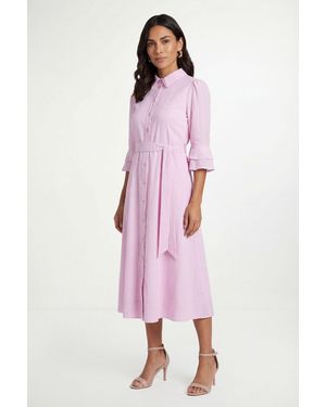 Wallis Petite Cotton Dobby Ruffle Shirt Dress - Pink