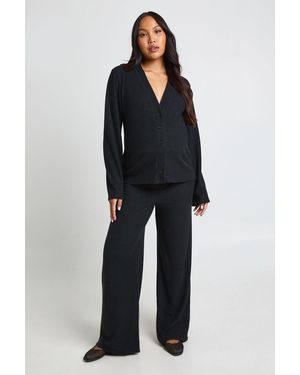 Boohoo Maternity Soft Rib Slouchy Cardigan & Wide Leg Trouser - Blue