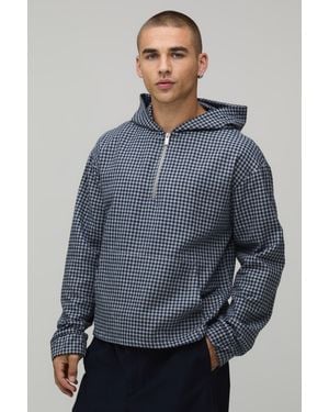 BoohooMAN Oversized Check Quarter Over The Head Shirt - Blue