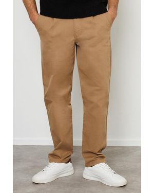 Threadbare Cotton Straight Leg Pleated Chino Trousers With Stretch - Brown