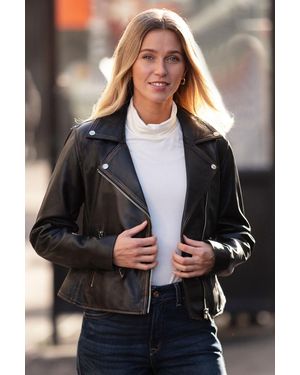 Ashwood Leather 'Caro' Real Biker Jacket - Black