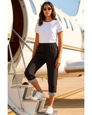 Roman Contrast Detail Cropped Stretch Trousers - Black