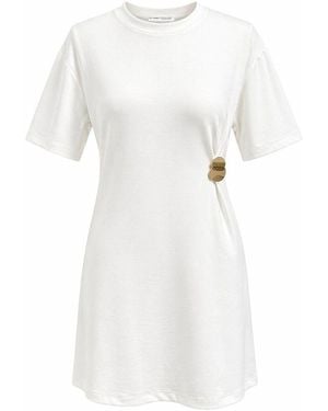 MixRay Crew Neck Mini T-Shirt Dress With Stone Accessory - White