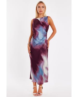Quiz Burgundy Printed Satin Midaxi Dress - Red