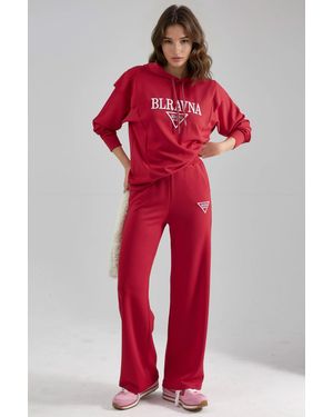 Hiccup Modal Touch Geborduurd Hoodie Tweedelige Set - Rood