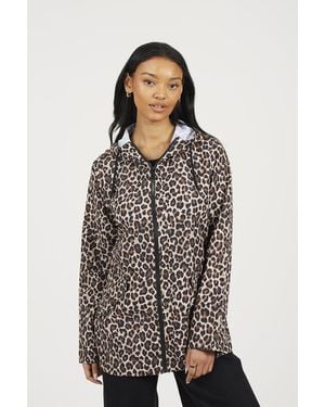 Brave Soul Lightweight Leopard Print Showerproof Jacket - Brown