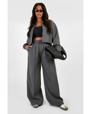 Boohoo Plus Tailored Seam Front Slouchy Wide Leg Trousers - Black
