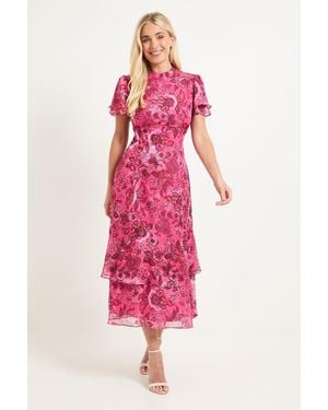Wallis Petite Paisley Burn Out Ruffle Midi Dress - Pink