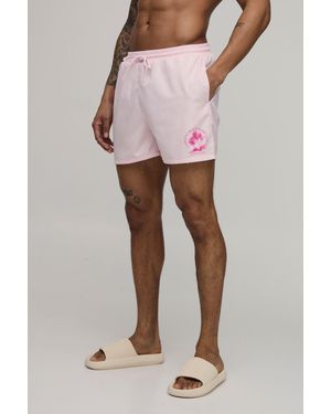 BoohooMAN Monte-Carlo Embroidered Print Short Length Swim - Pink