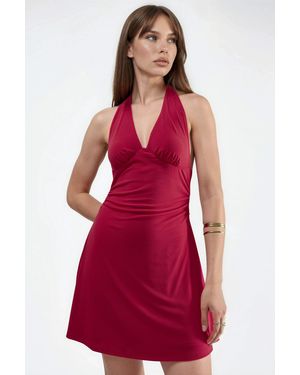 Hiccup Halter Collar Mini Dress - Red